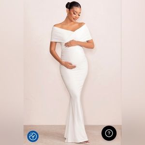 Club L London White Amal Maternity Maxi Dress (Bardot Wrap Neckline)